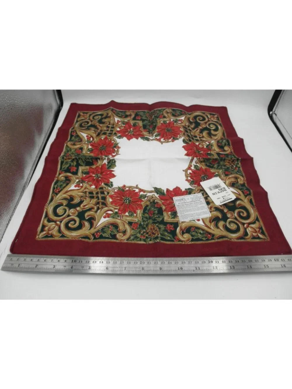 Vintage Bardwil Linens Christmas Holiday Napkins Set of 4 Poinsettia 17 x 17